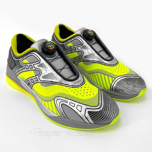 NEW GUCCI Ultrapace R GG Logo Men's Sneakers Yellow Grey 8 G / US 8.5 Authentic - Picture 7 of 10